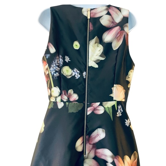 Ted Baker Rosa Kensington Black Floral Sleeveless Flare Midi Dress US Size 12 - Picture 6 of 16